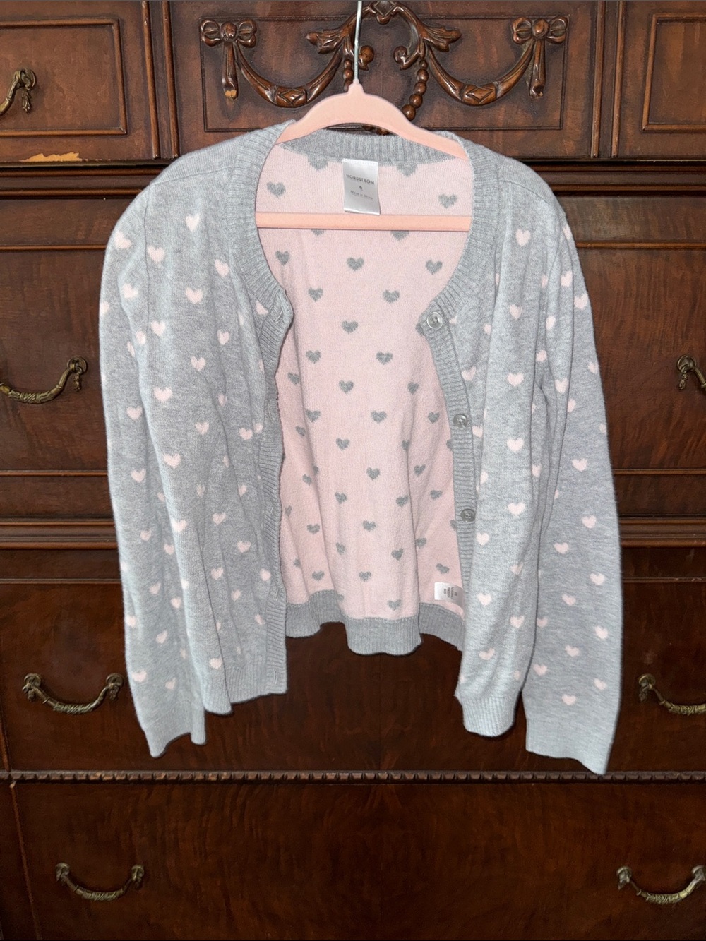 Nordstrom Grey Cardigan with Pink Heart Lining